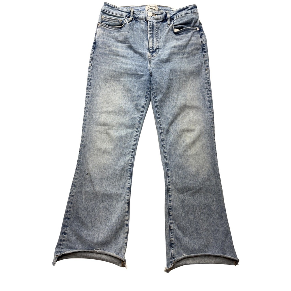 FRAME Le Crop Mini Boot Jeans Womens 28 Blue Light Wash Mid Rise Bootcut Stretch